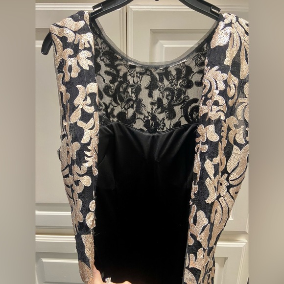 Gorgeous Betsy & Adam gown w/black tulle & champagne colored sequins. Size 6. - Picture 3 of 12